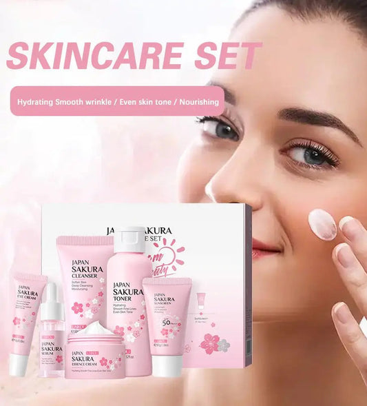 6pcs/Set Sakura Skin Care Sets Face Cream Serum Toner Facial Cleanser Sunscreen Eye Cream Face Skin Care Set Product Gift box